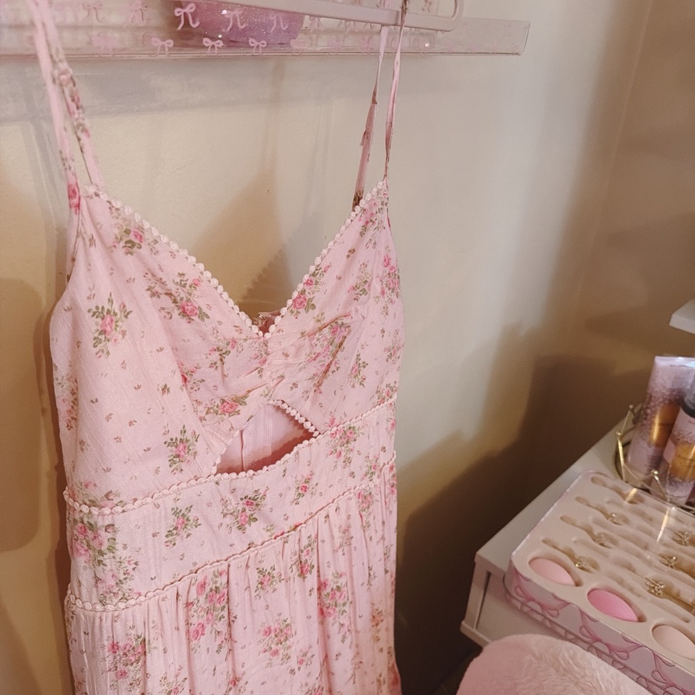 Pink Floral Sundress with Ruffled Bodice